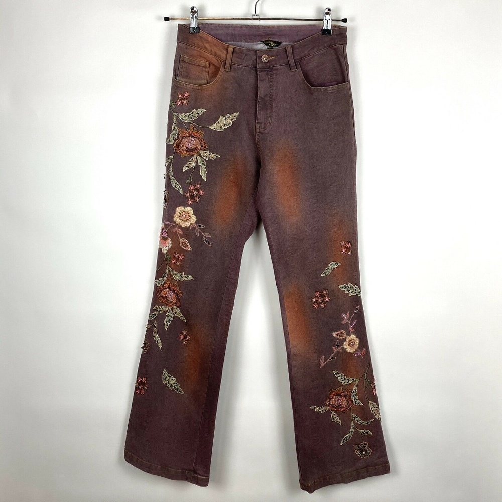 Christine Phillipe Beaded Applique Boho Jeans